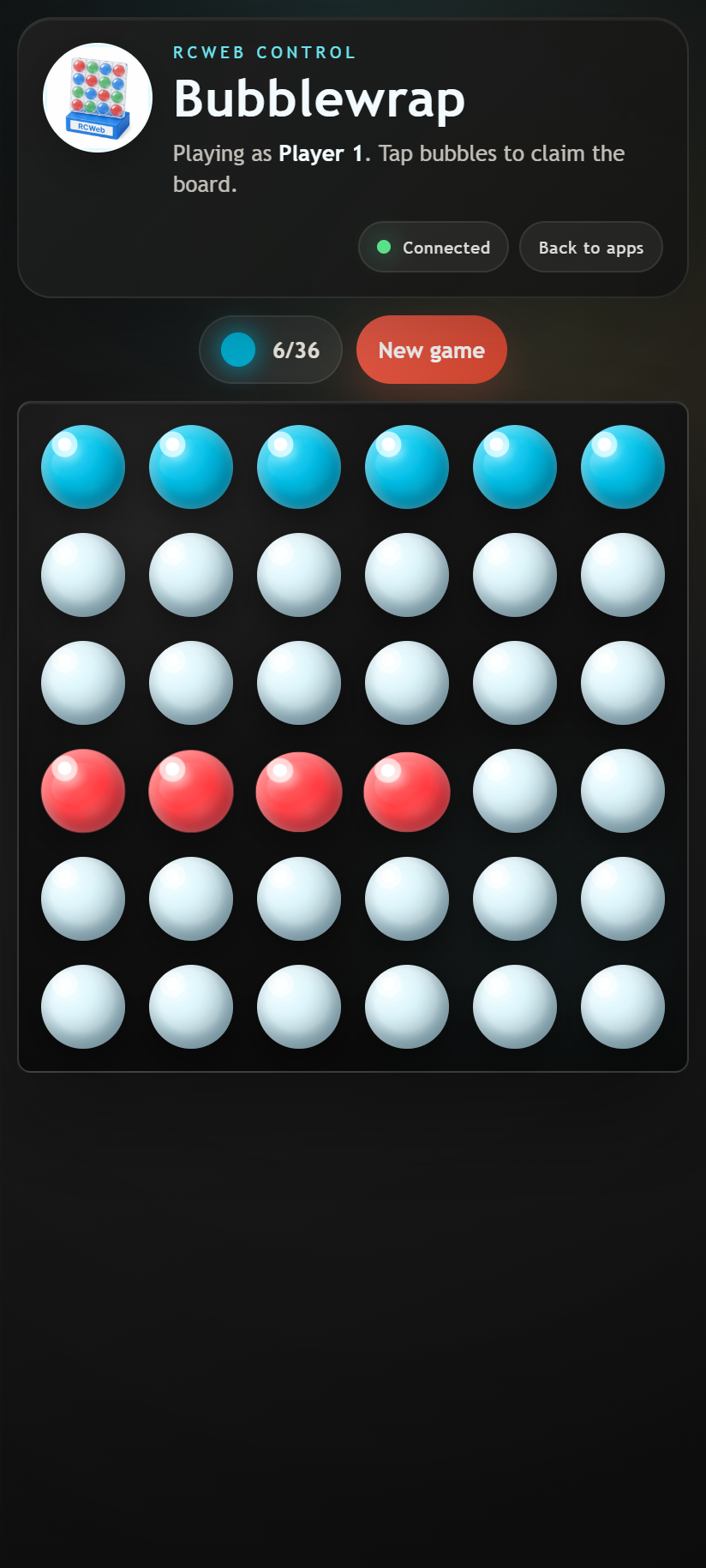 Phone board after claiming 6 bubbles
