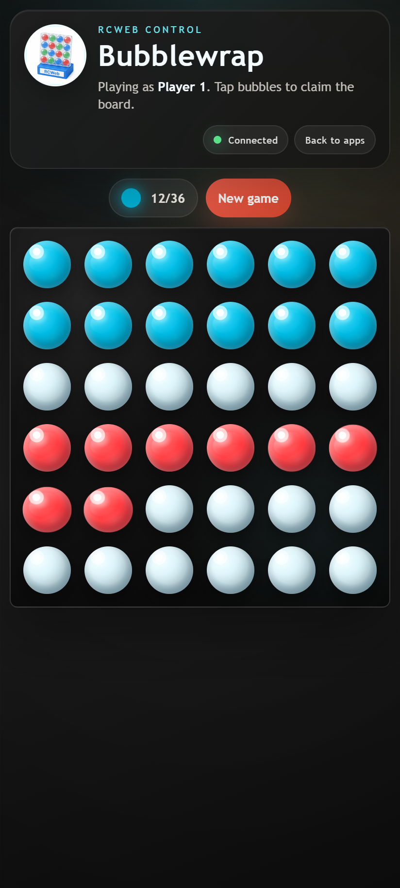 Phone board after claiming 12 bubbles