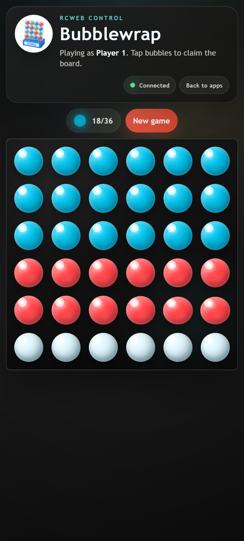 Phone board after claiming 18 bubbles