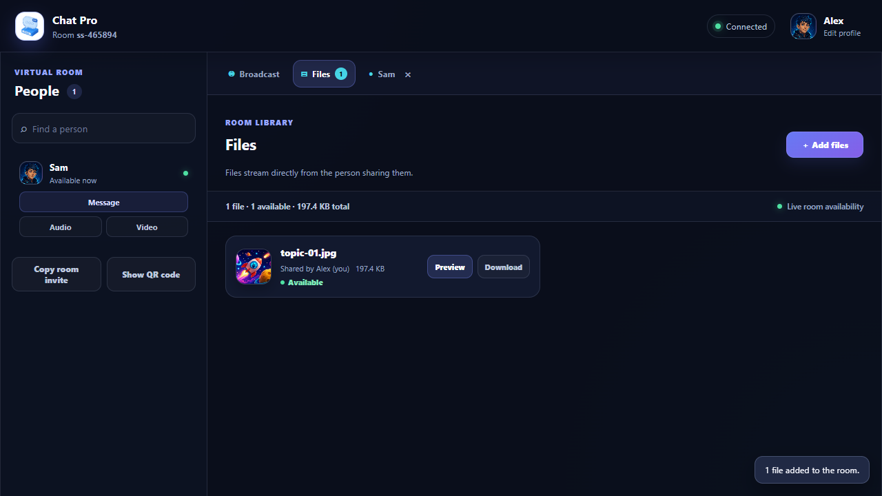 Sharing quiz artwork in the room files tab