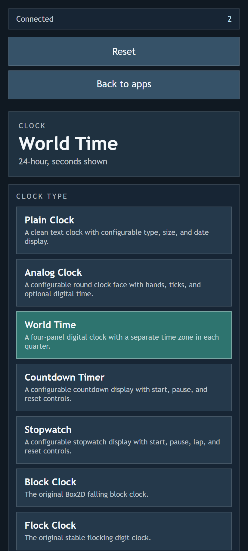 World-time clock selected