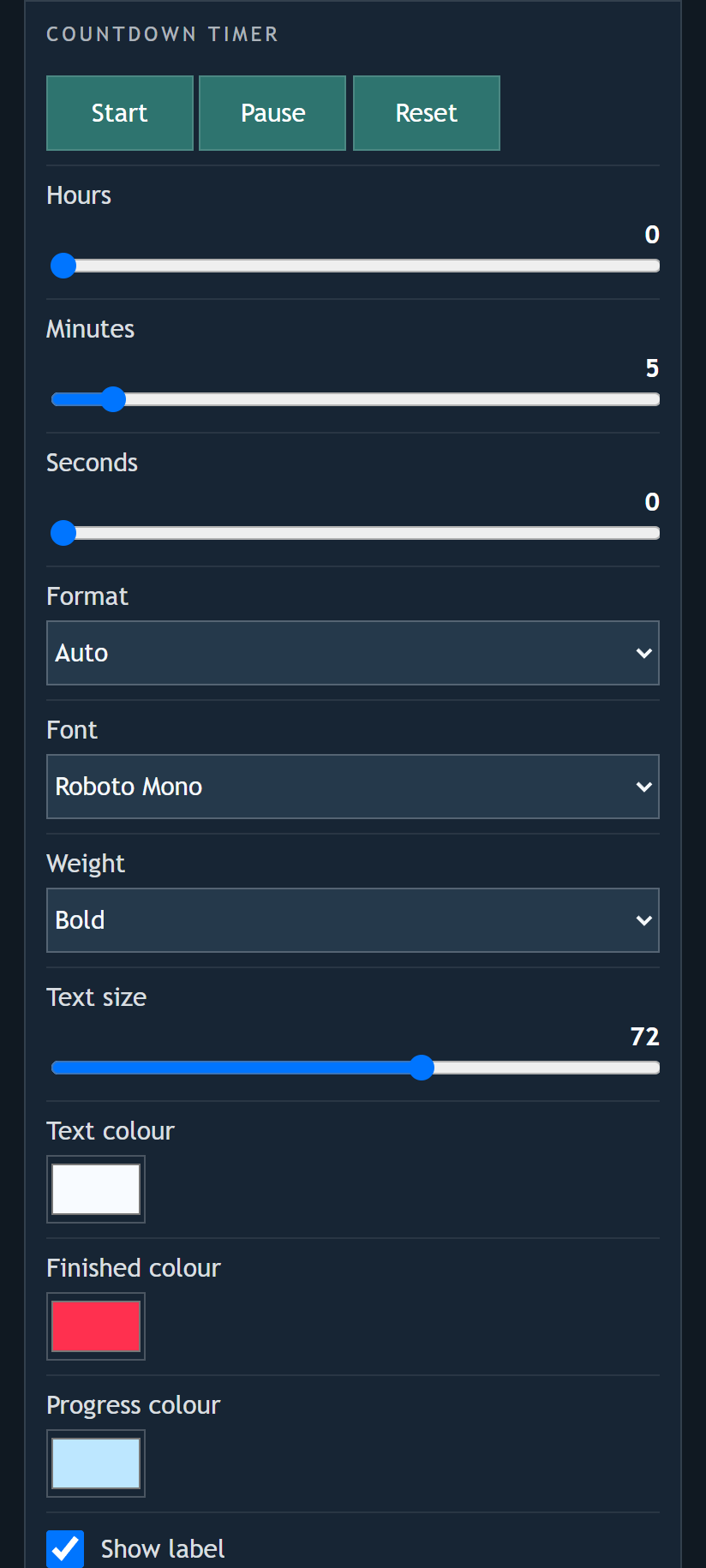 Running countdown and timer controls
