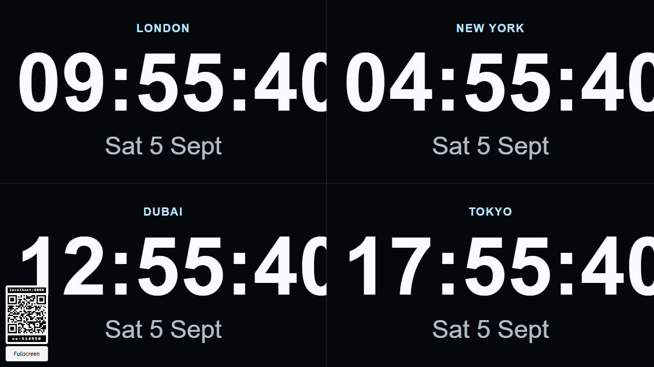 World-time display with four time zones
