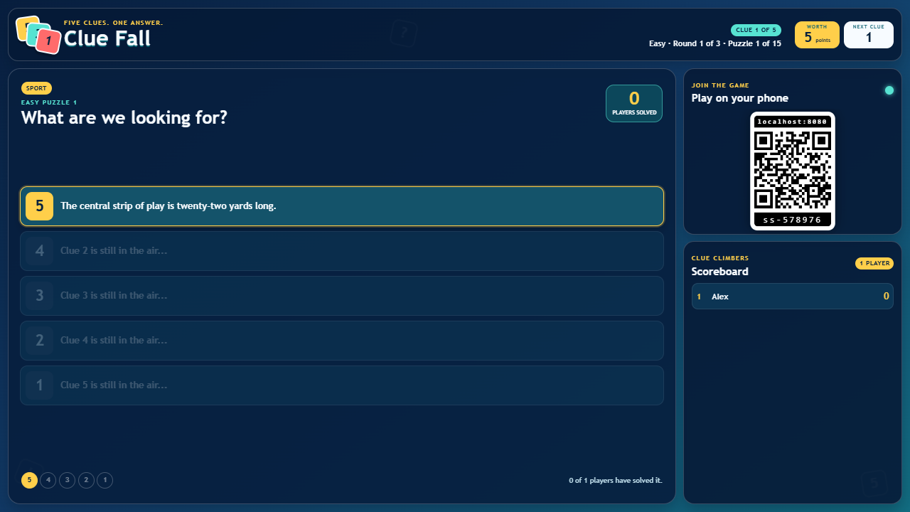 Sport puzzle with the first clue revealed