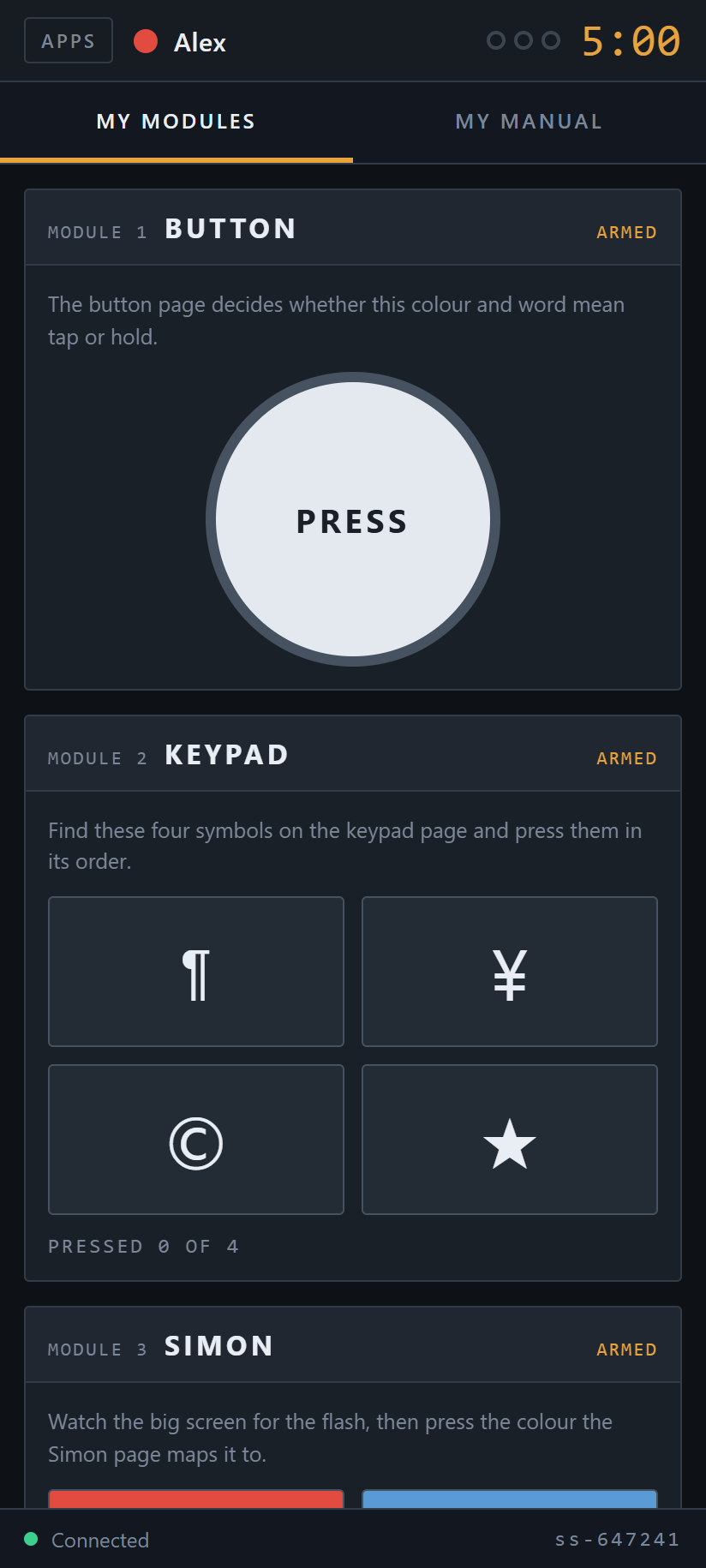 Assigned modules during the countdown