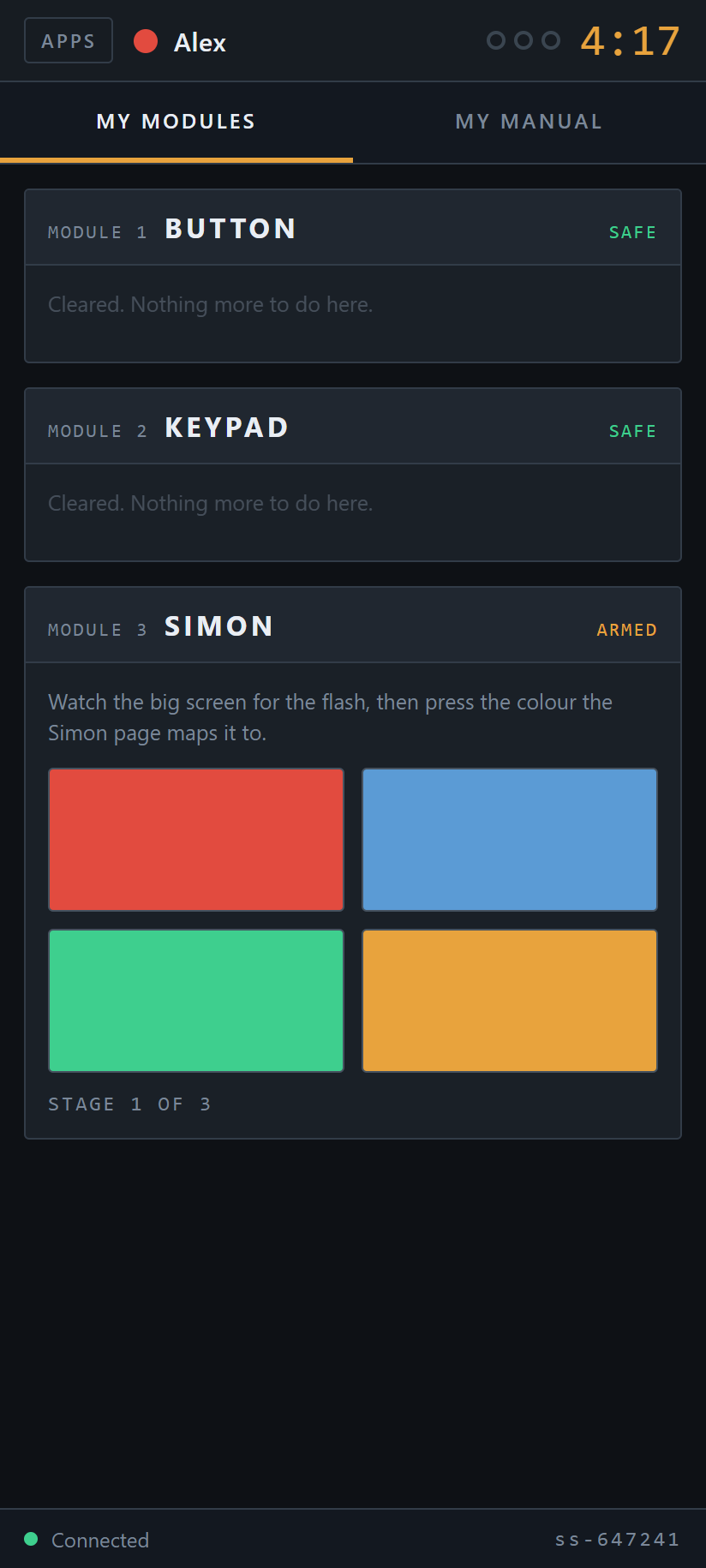 Two modules cleared while Simon remains active