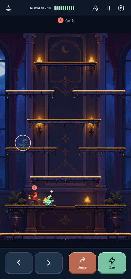 Portrait gameplay with built-in touch controls below the arena