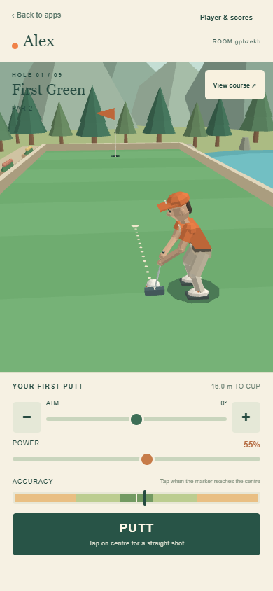 Golf Control Third-person golfer and phone putting controls