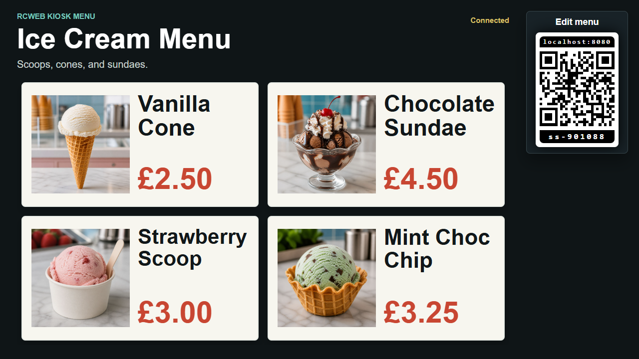 Ice cream menu applied
