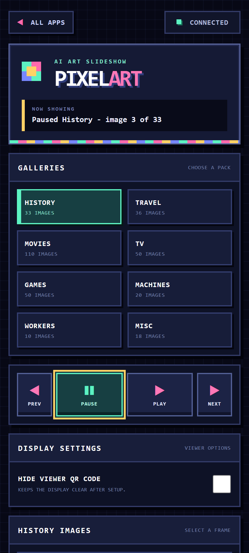 Choosing a gallery and pausing its artwork