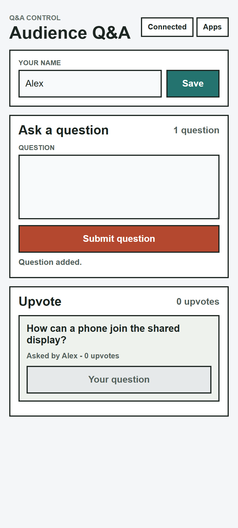 Submitted audience question with its confirmation