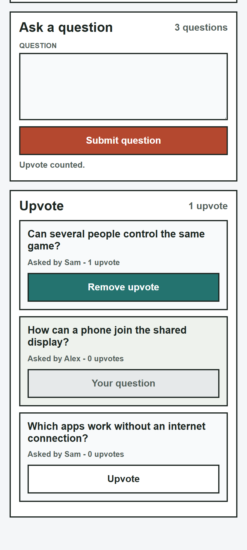 Voting on another participant question