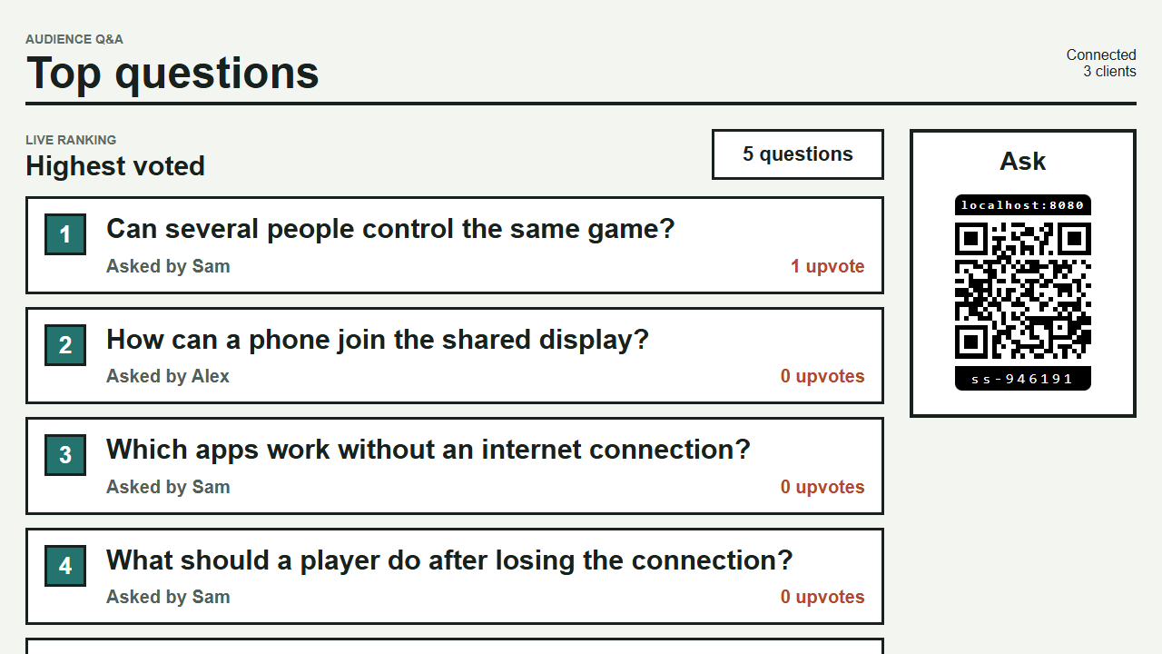 Five-question audience ranking during the session
