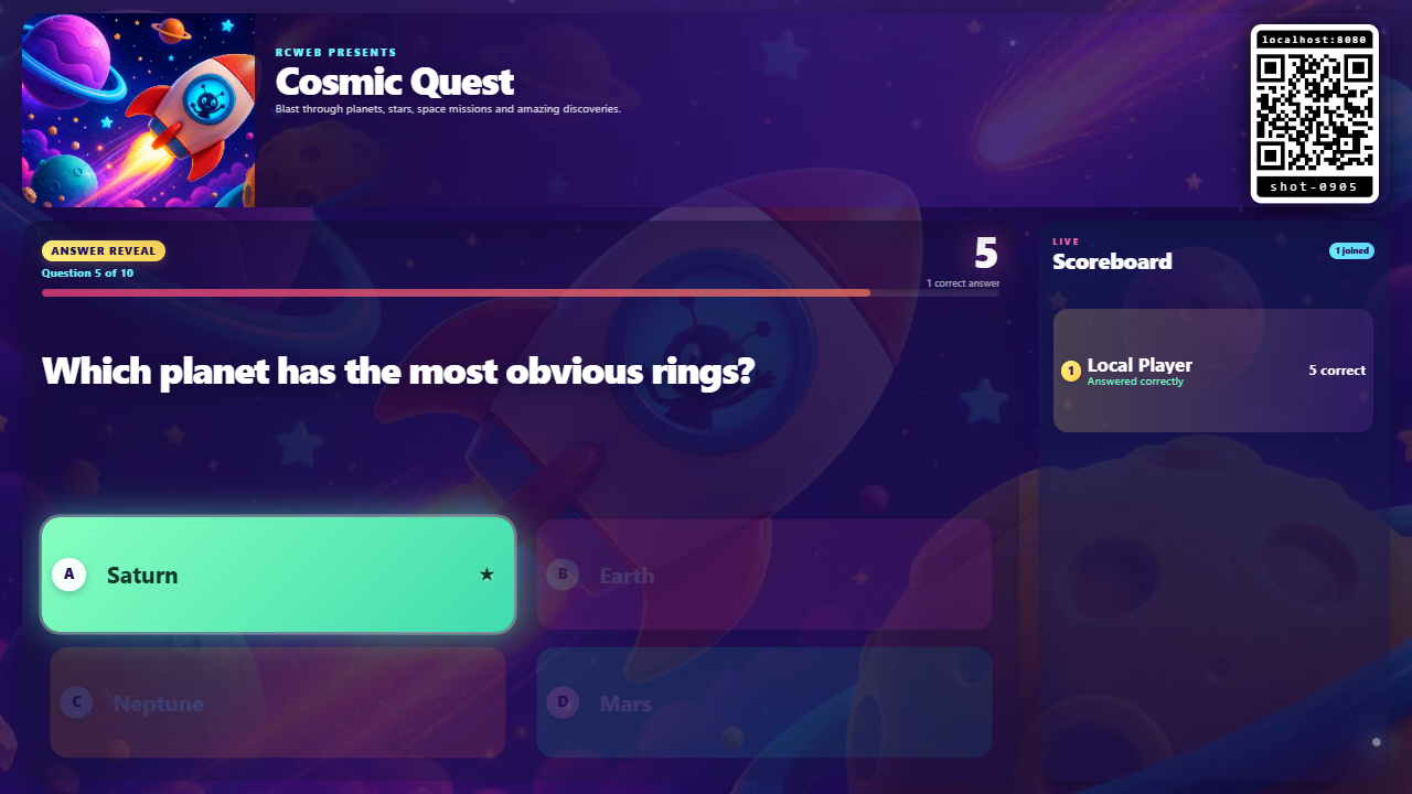 Correct answer reveal during Cosmic Quest