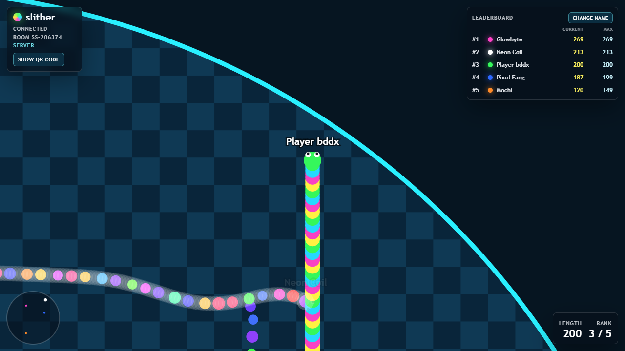 Slither leaderboard with live worms