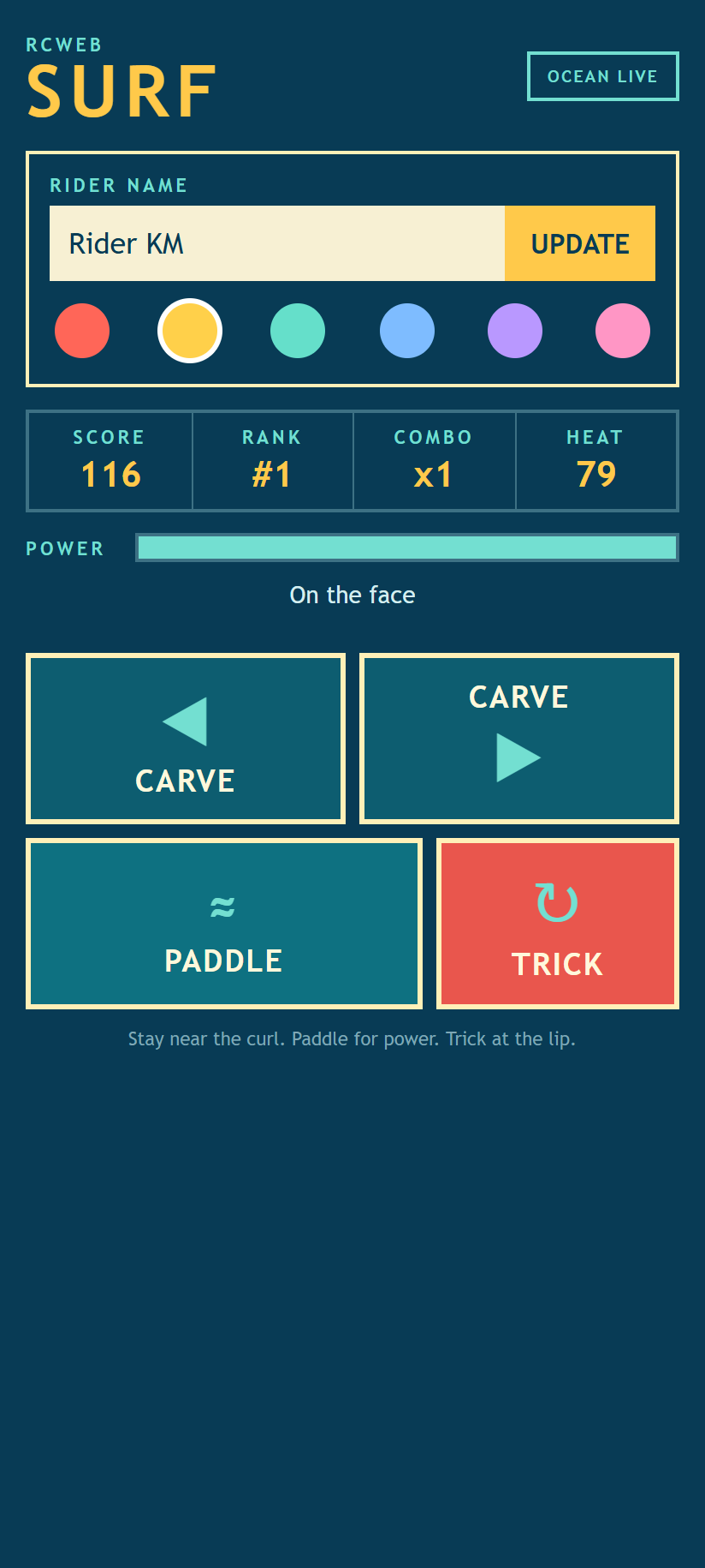 Surf controller during a live ride