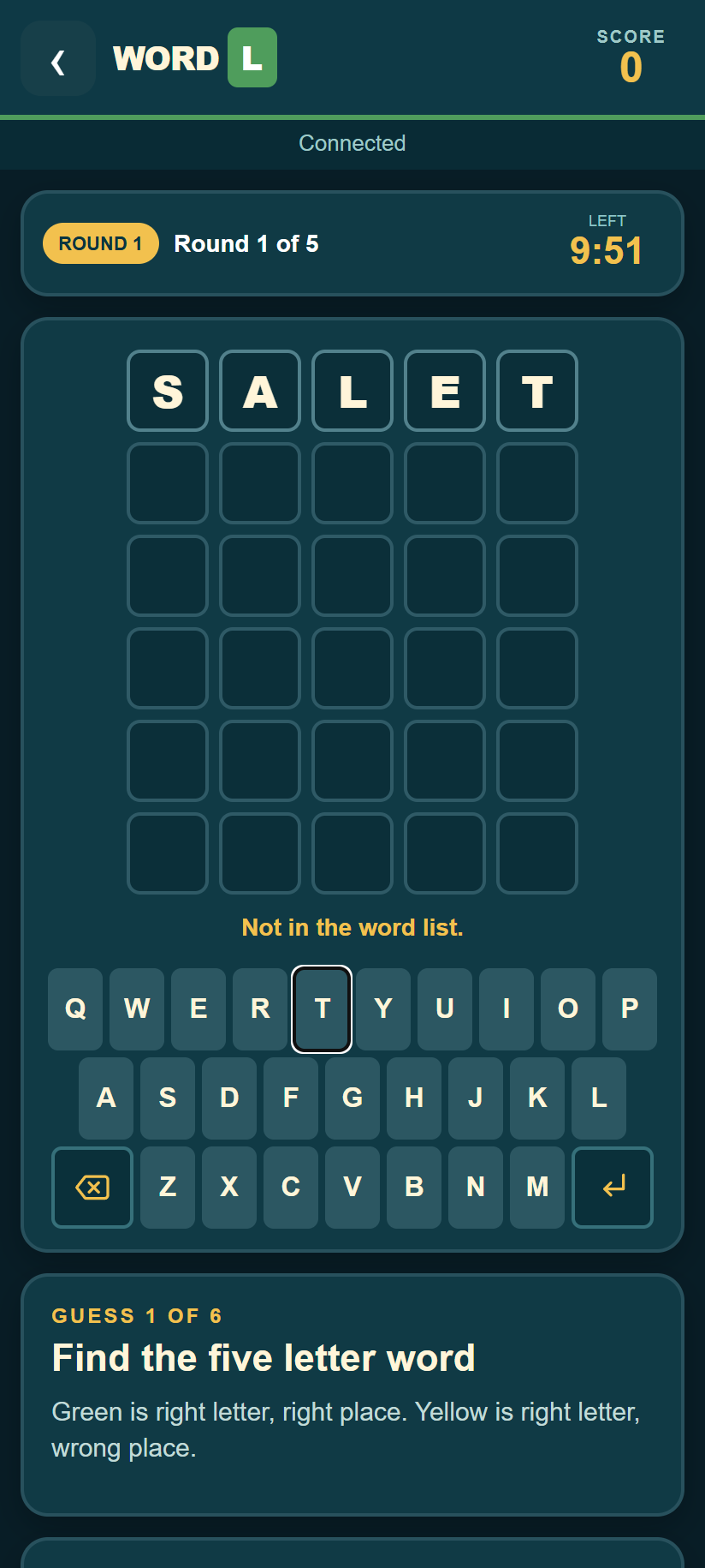 Wordl colour feedback after the first guess