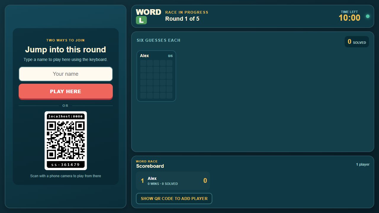 Word race board ready for guesses
